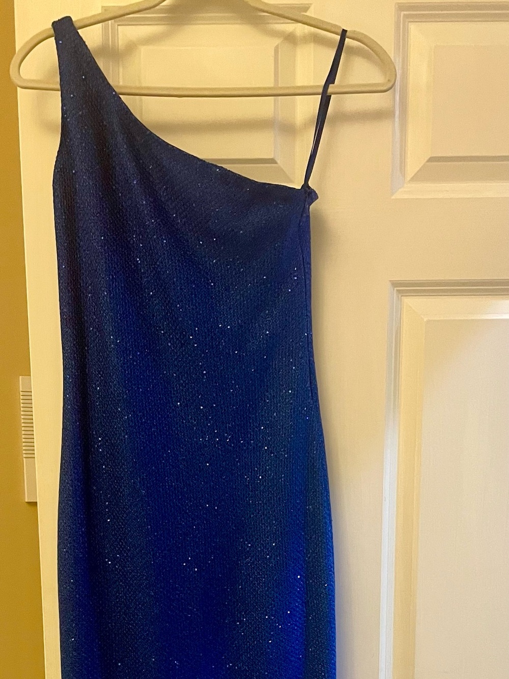 St. John One-Shoulder Sparkle Evening Dress in Beautiful Blue